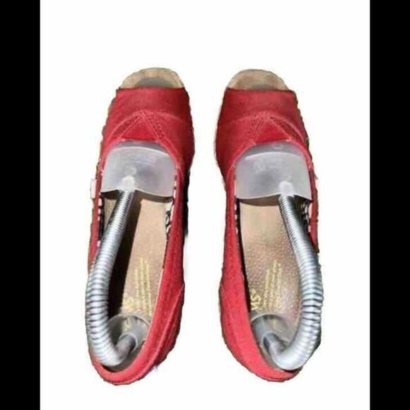 Toms Womens Wedges Size 7.5W Wide Red Classic Canvas Espadrille Slip On Peep Toe - Picture 9 of 10